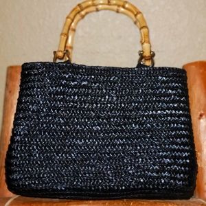 Vintage Sonoma wheat straw purse with bamboo handles